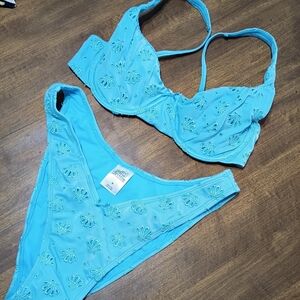 Wild Fable Light Blue Embroidered Bikini